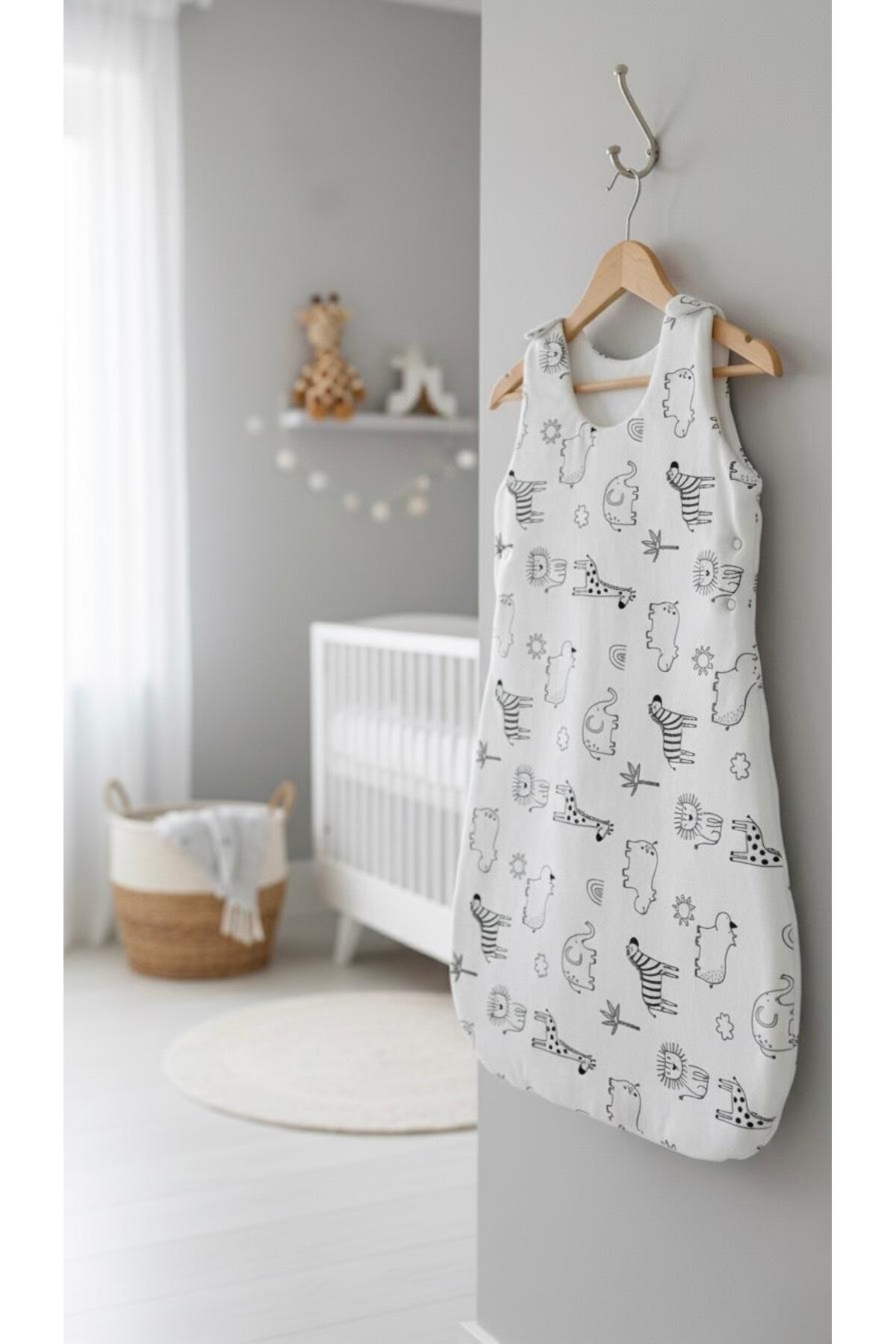 Lumos Trade Unisex Bebek Organik Soft Safari Kundak Uyku Tulumu 6-18 Ay - Önlük Hediyeli fotoğrafı 3 (önizleme)