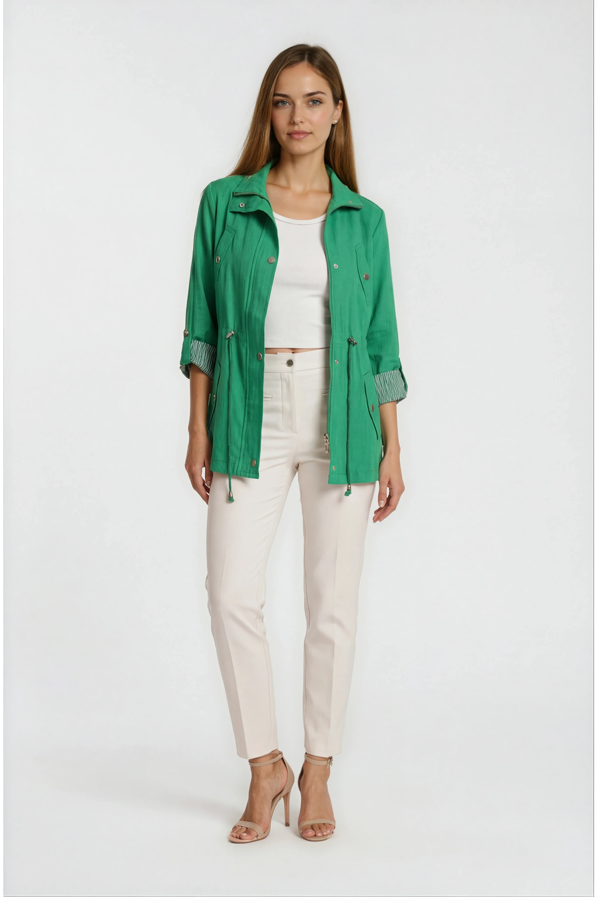 Spazio  Oriente Dik Yaka Fermuarlı Çıtçıtlı Kaban YEŞİL - Görsel 3