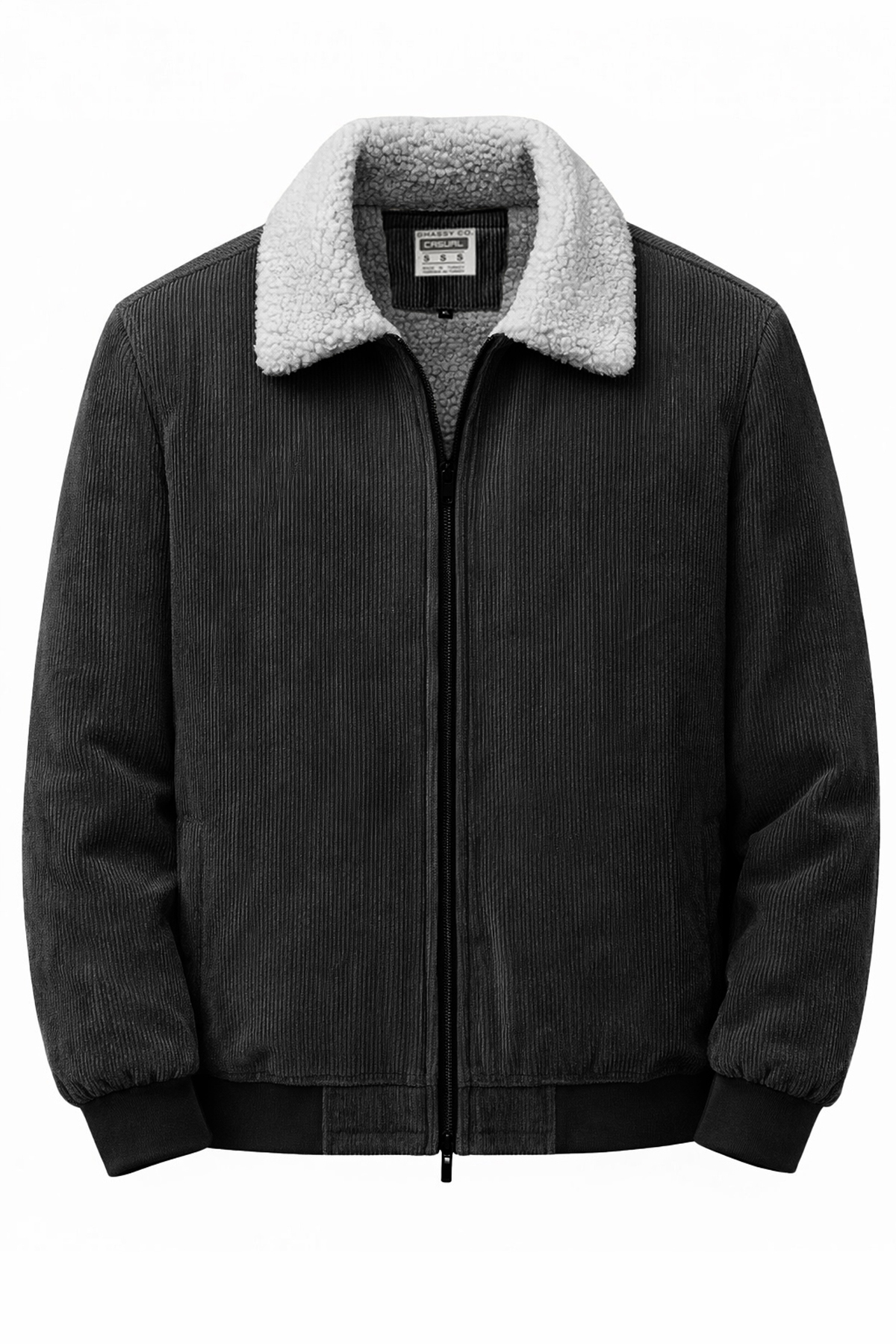 Ghassy Co  Erkek Peluş Astarlı Gömlek Yaka Tam Fermuar Rüzgar Geçirmez Kadife Mont - Görsel 2