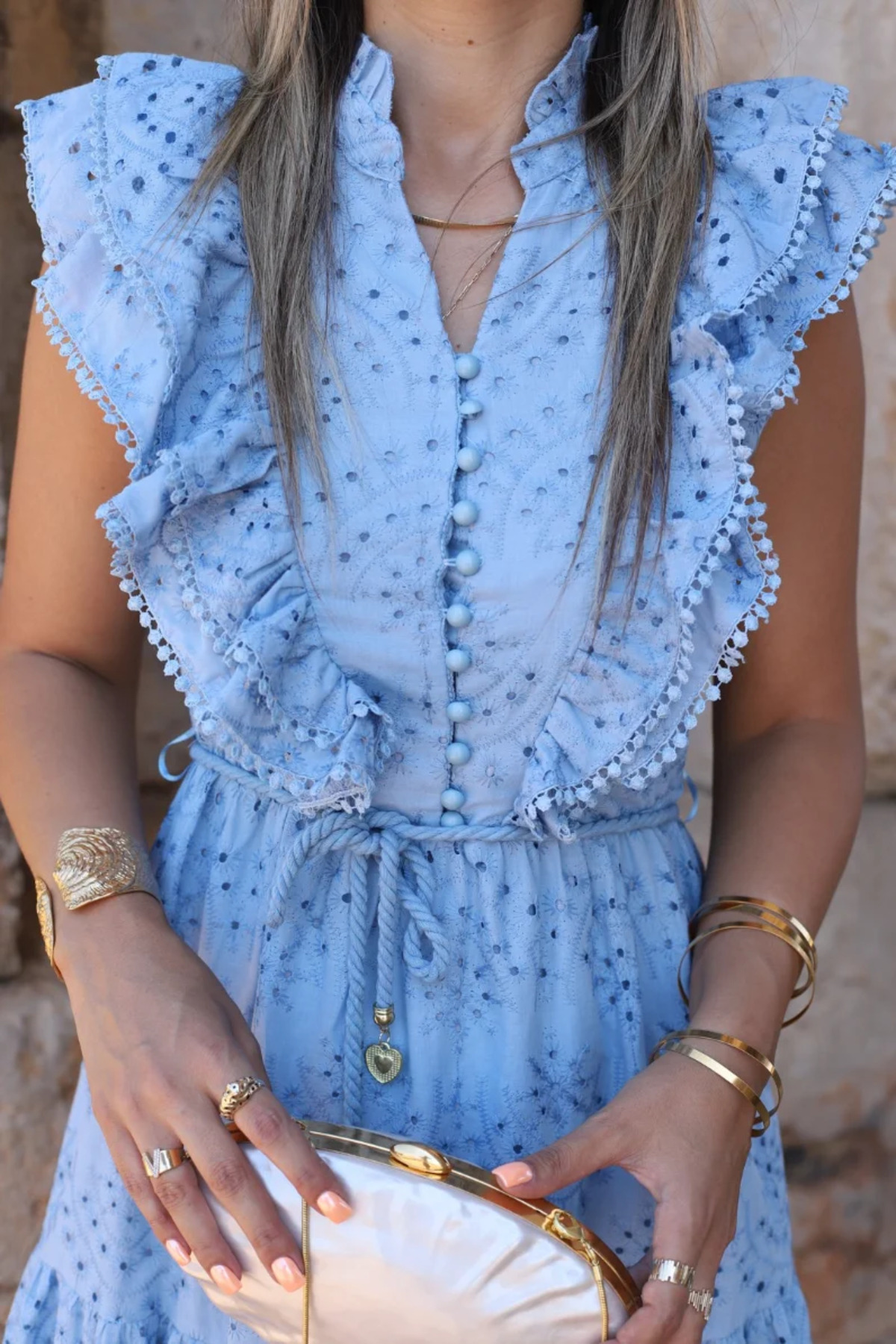 bytugcekaya  Mavi Önü Fırfırlı Sıfır Kol Fisto Elbise - Görsel 4