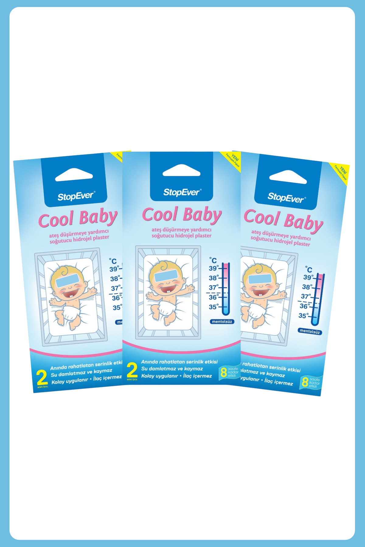 StopEver Cool Baby Ateş Düşürmeye Yardımcı Soğutucu Hidrojel Plaster -3x2 Adet (3'lü)