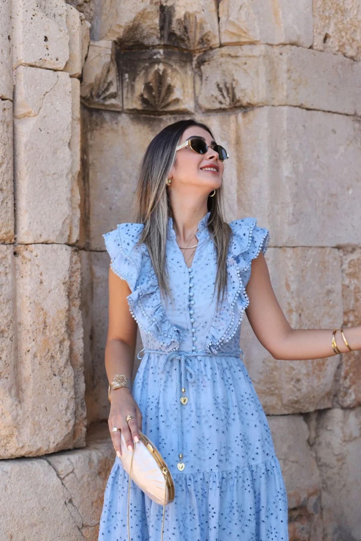 bytugcekaya  Mavi Önü Fırfırlı Sıfır Kol Fisto Elbise - Görsel 3