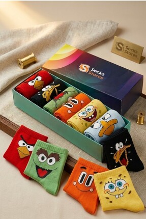 Esinti 6 Çift Uzun Pamuklu Renkli Desenli Çorap –Unisex Kadın Erkek Çorap Set...