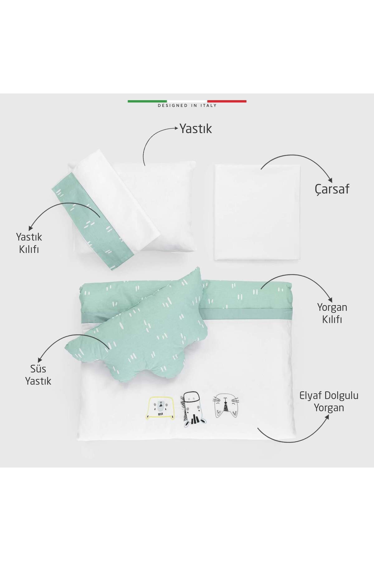 Elele EleleLife Rain 6 Parça Oyun Parkı Park Yatak Bebek Uyku Seti Mint fotoğrafı 4 (önizleme)