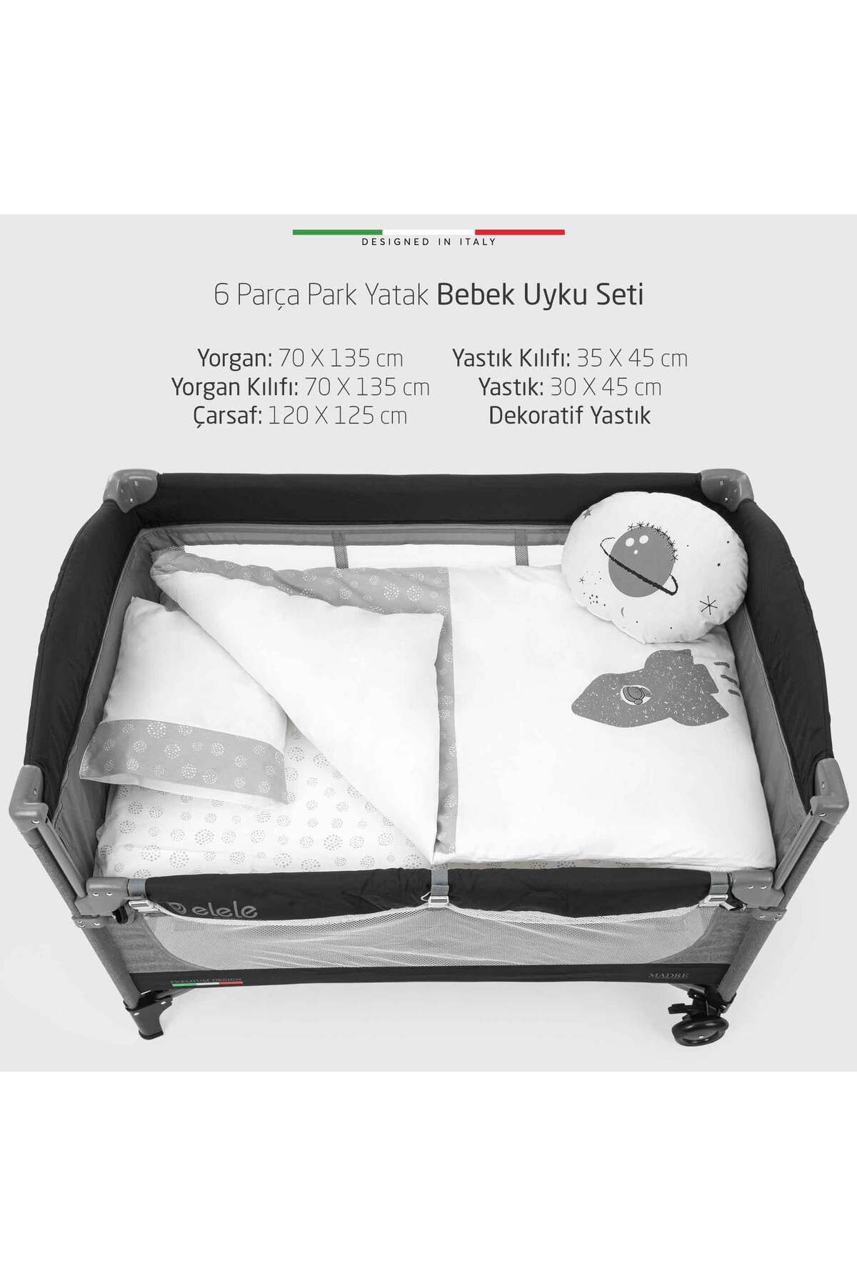 Elele Life Space 6 Parça Oyun Parkı Park Yatak Bebek Uyku Seti Gri fotoğrafı 4 (önizleme)