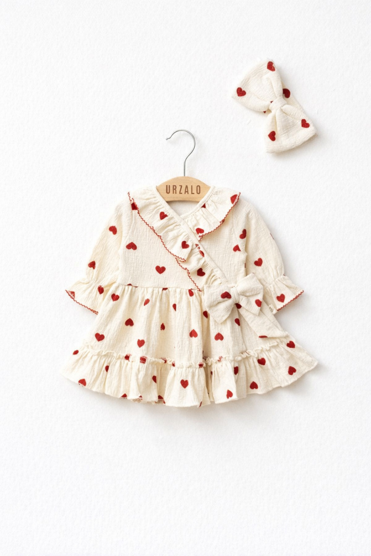 MİNİKİNCİBABY Amore Kalp Desenli Kroşeli Elbise fotoğrafı 2 (önizleme)