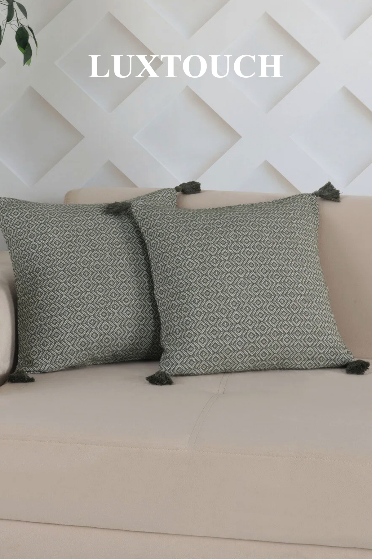 Bergama Khaki 2-Piece Pompom Pillowcase 45 x 45 cm Cushion Cushion Cover with Zipper Tassel
