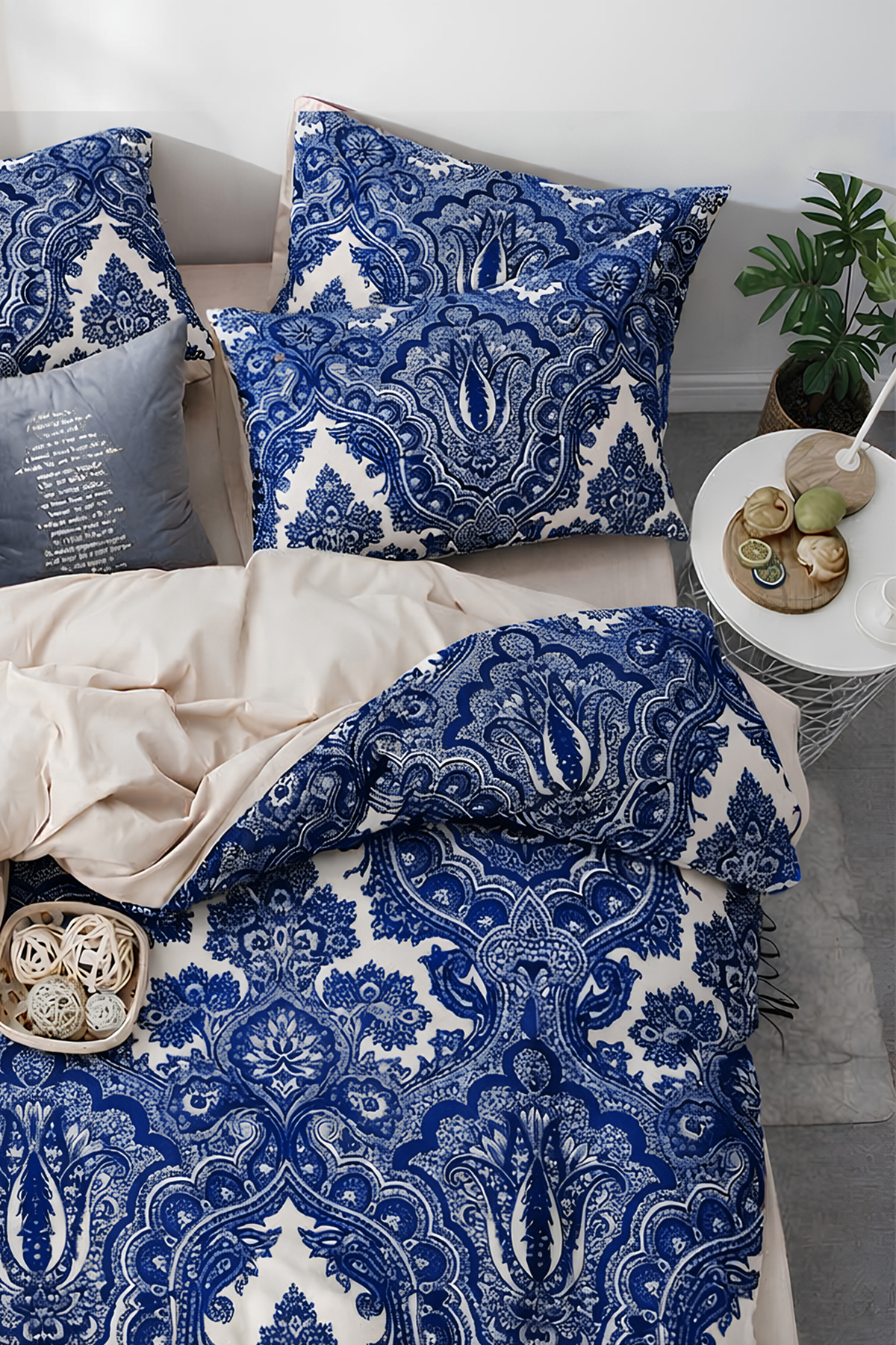 İQON Lastikli Çarşaflı Nevresim Takımı Çift Kişilik SHALL MAVİ fotoğrafı 2 (önizleme)