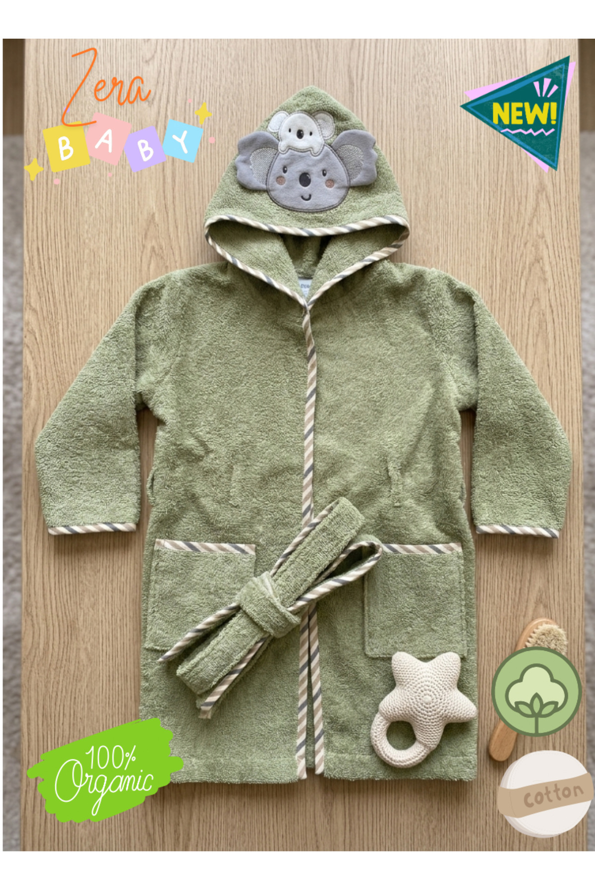 zera collection Bebek bornoz Kapişonlu & Bebek Havlu Set %100 organic pamuk ( 1-3 yaş ) Kız ve Erkek Bebek fotoğrafı 5 (önizleme)