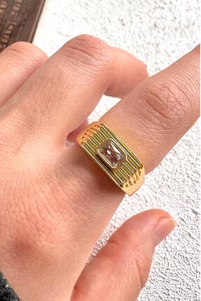 Leo'Stone Gold Baget Zirkon Taşlı Geniş Bant Altın Kaplama Ayarlanabilir Kadı...