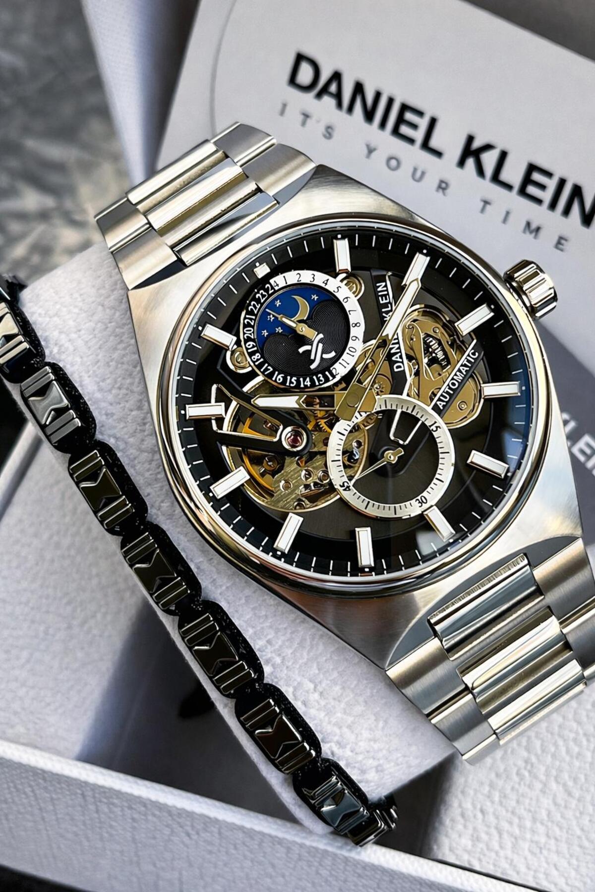 Daniel Klein Skeleton Otomatik Erkek Kol Saati Çelik Kordon 3 Atm Su Geçirmez+Bileklik Hediye