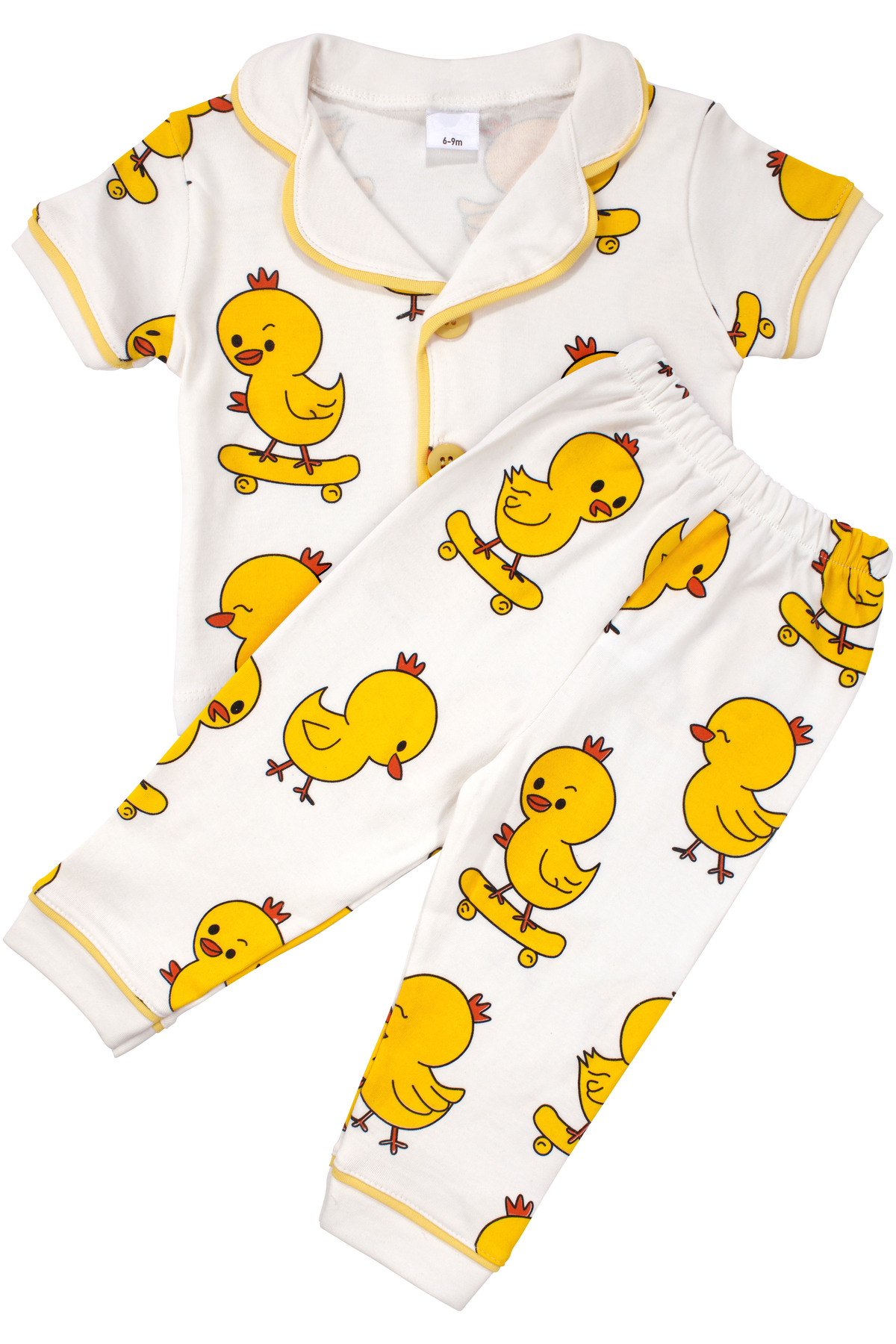 bebegen Unisex Beyaz Sarı Civciv Baskılı Kısa Kollu Pijama Takımı fotoğrafı 4 (önizleme)