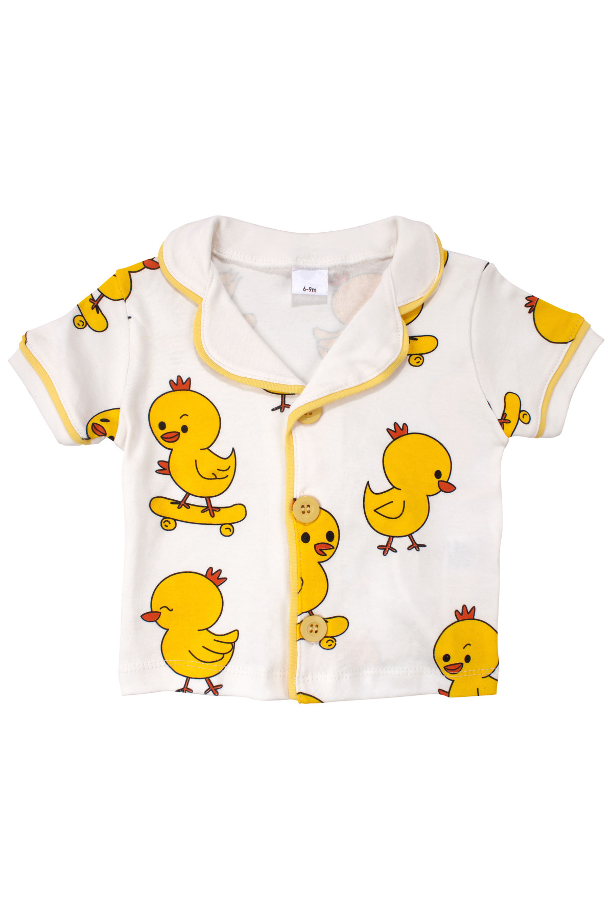 bebegen Unisex Beyaz Sarı Civciv Baskılı Kısa Kollu Pijama Takımı fotoğrafı 5 (önizleme)