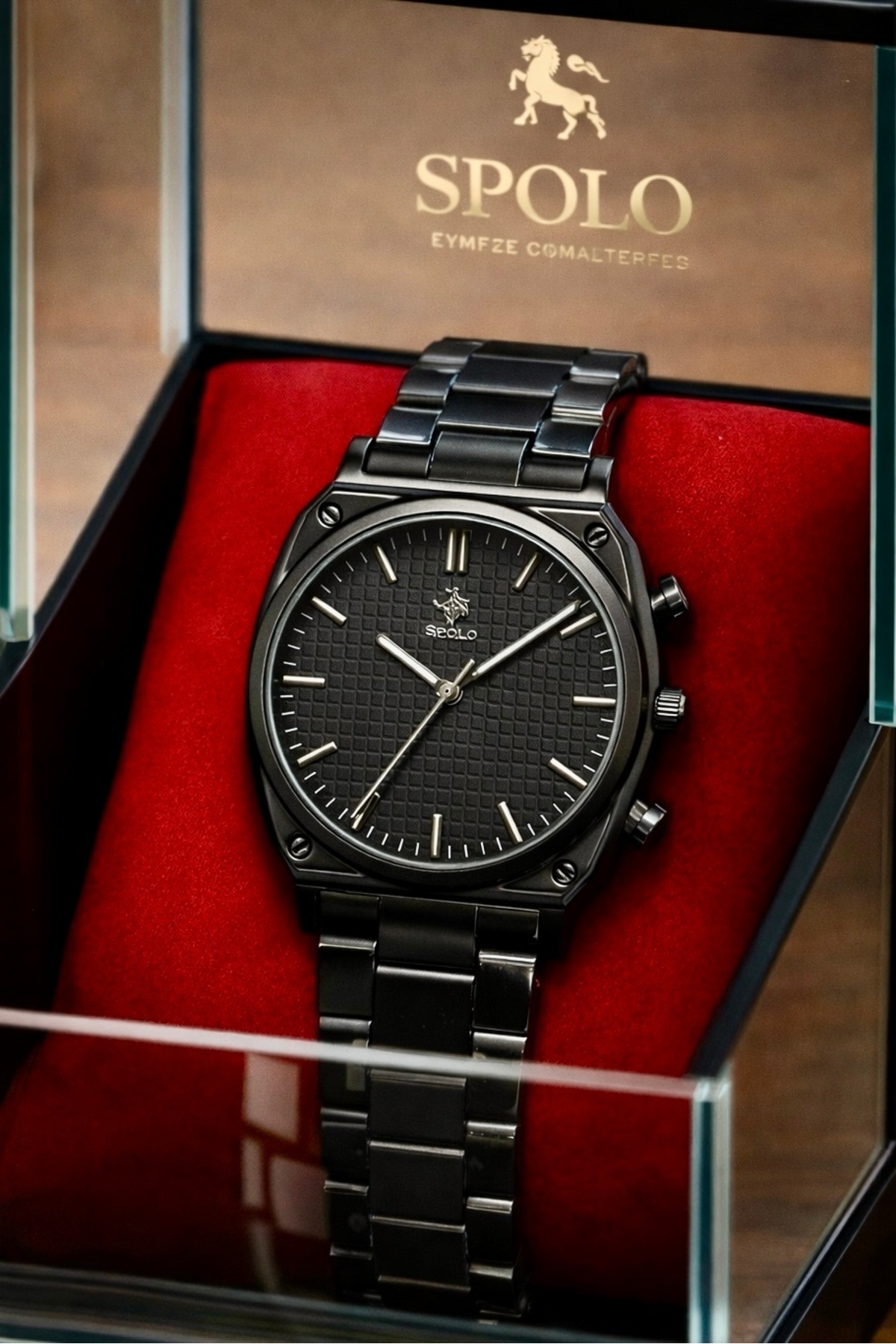 S.POLO  Yeni Sezon Siyah Renk Metal Kordon Erkek Kol Saati Bileklik Hediyeli Babalar Günü Hediyesi