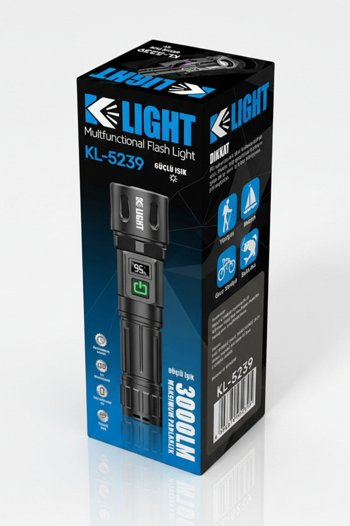 KLIGHT 3000 Lümen Ultra Parlak El Feneri - Kemer Askı Aparatlı