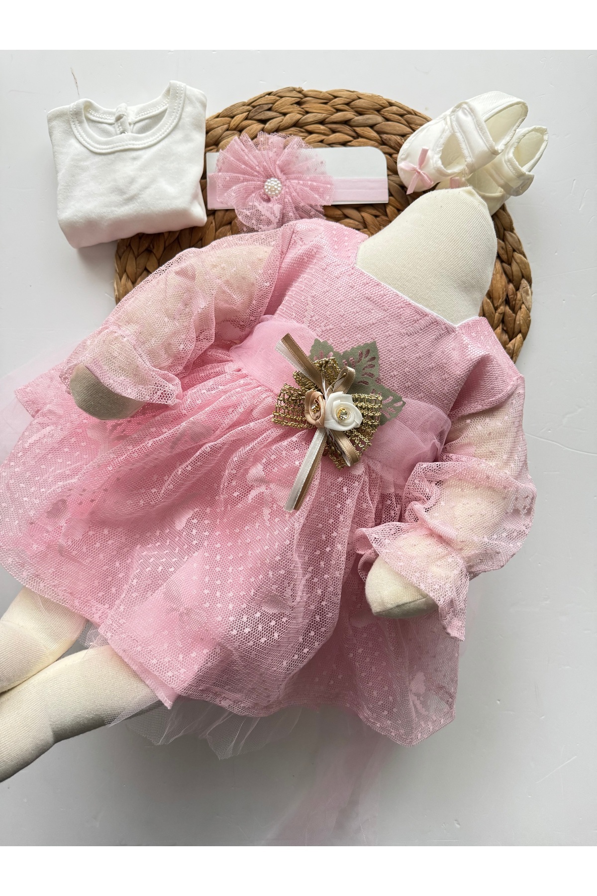 PİLEKİ BABY ( 4 Parça ) 0 3 Ay Yenidoğan Bebek Mevlüt Elbisesi Bayramlık Düğün Özel Gün Elbisesi fotoğrafı 5 (önizleme)