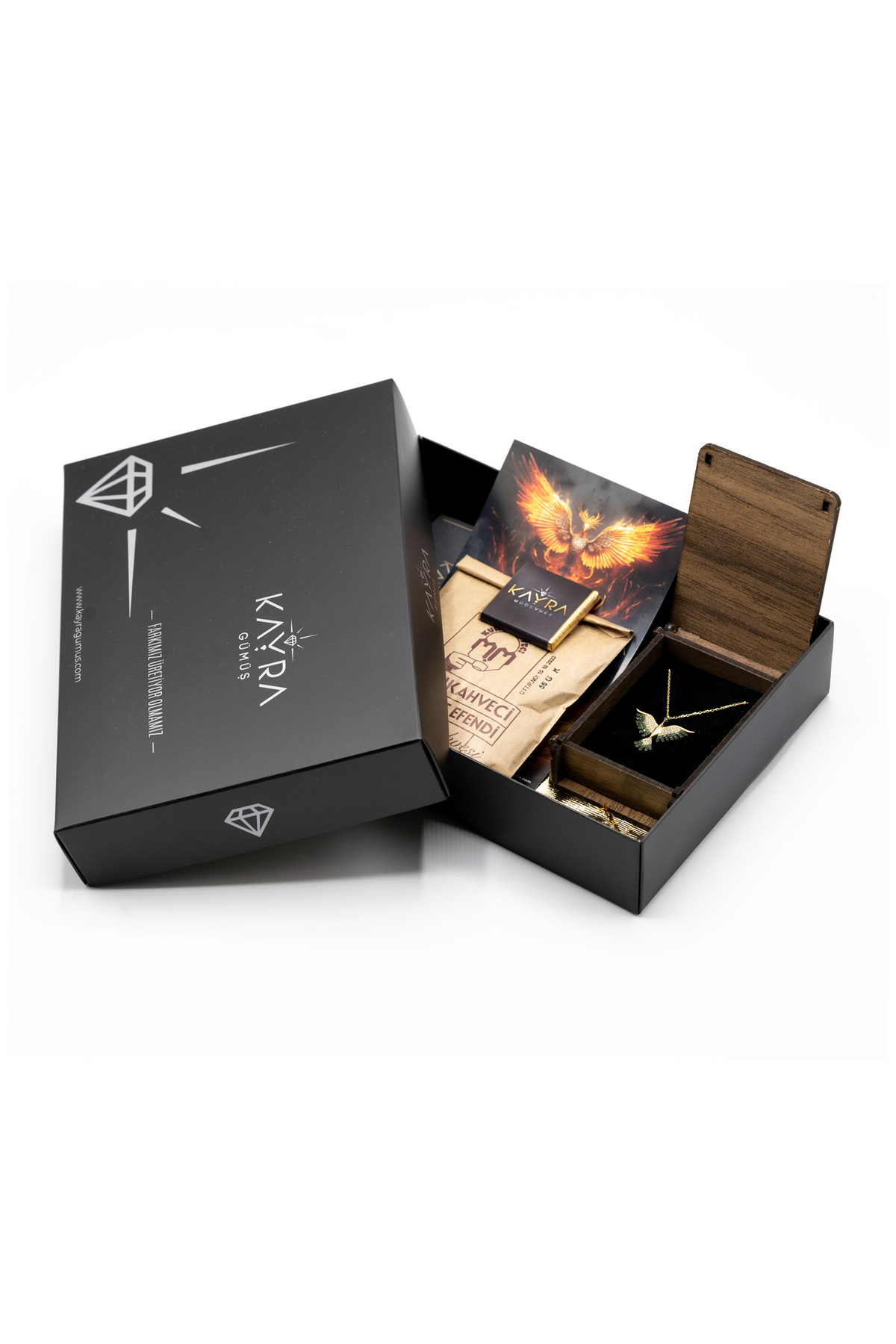 Kayra Mücevher  Yeşil Taşlı Anka Kuşu Altın Kaplama Kolye Gm89 - Görsel 4