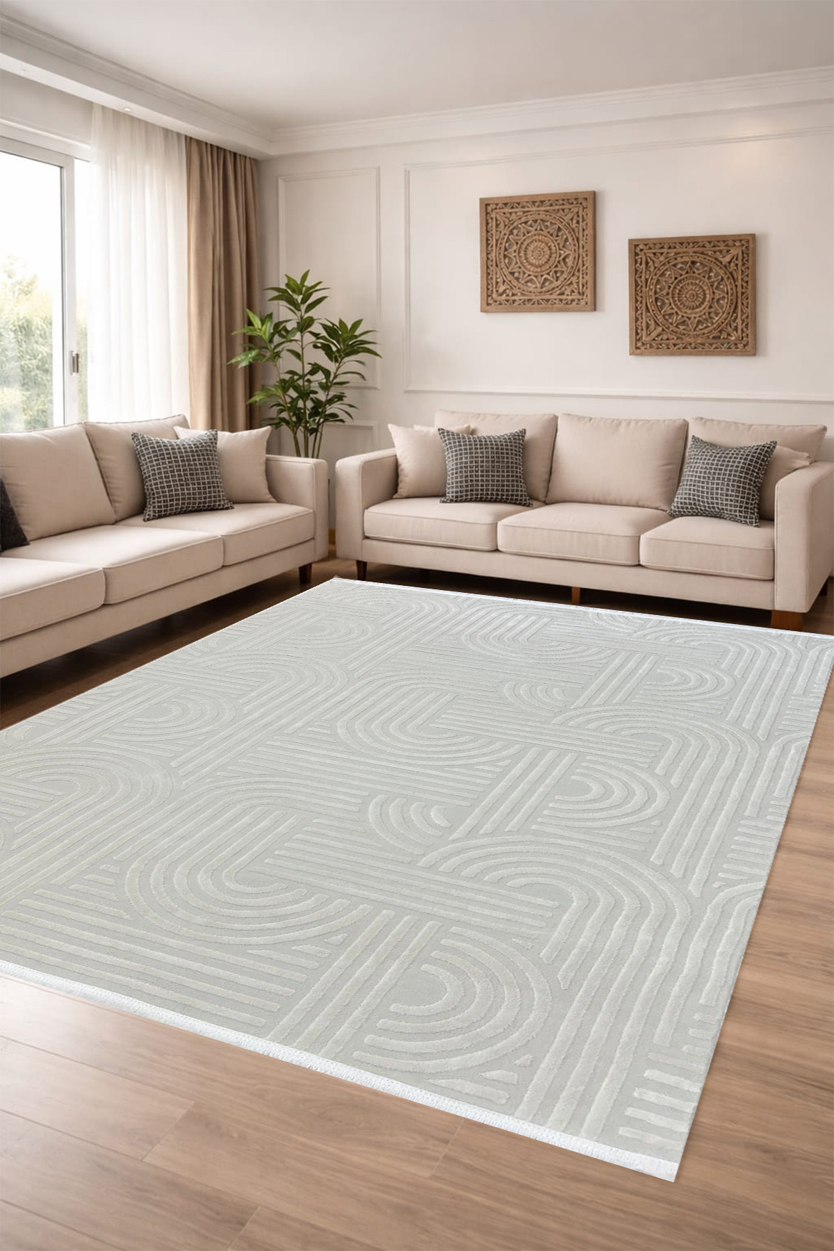 4 Square Meters - 6 Square Meters Bamboo Style Modern Woven Living Room Kitchen Carpet Antiallergic Beige