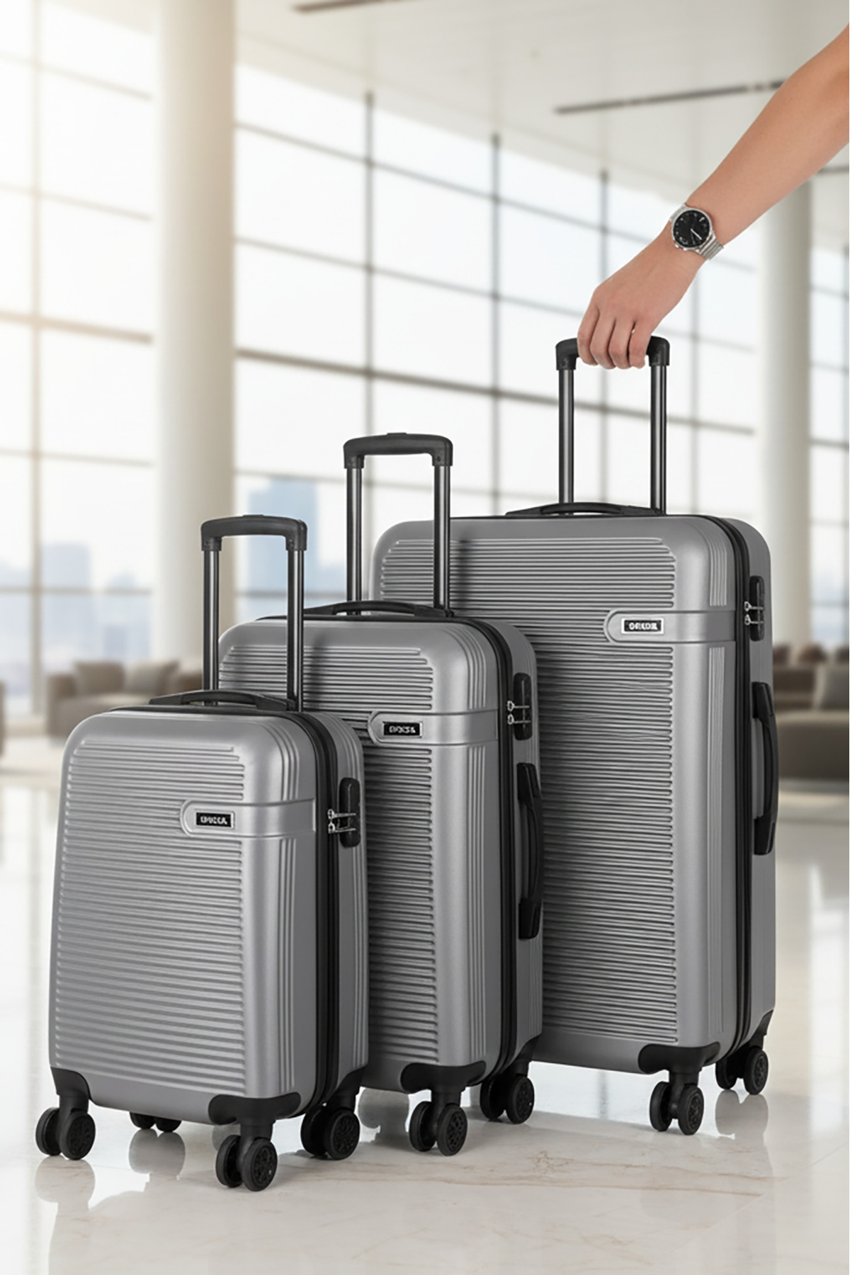 DERİEND  Deriend 3000 Unisex 3'lü Valiz Seti Gümüş