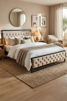 Unimet Mithra Çift Kişilik Metal Karyola Krem (AHŞAP LATALI)