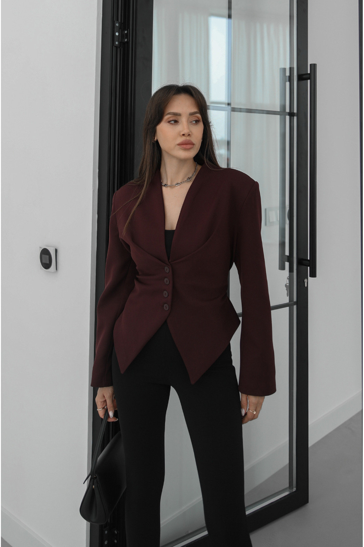 Havoş  Mürdüm Arkası Bağlama Detaylı Blazer Ceket - Görsel 2