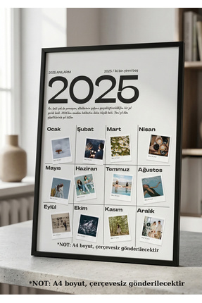 Atelier Baskı 2025 Anılarım Kişiye Özel Fotoğraflı Takvim Poster - 12 Ay 12 F...