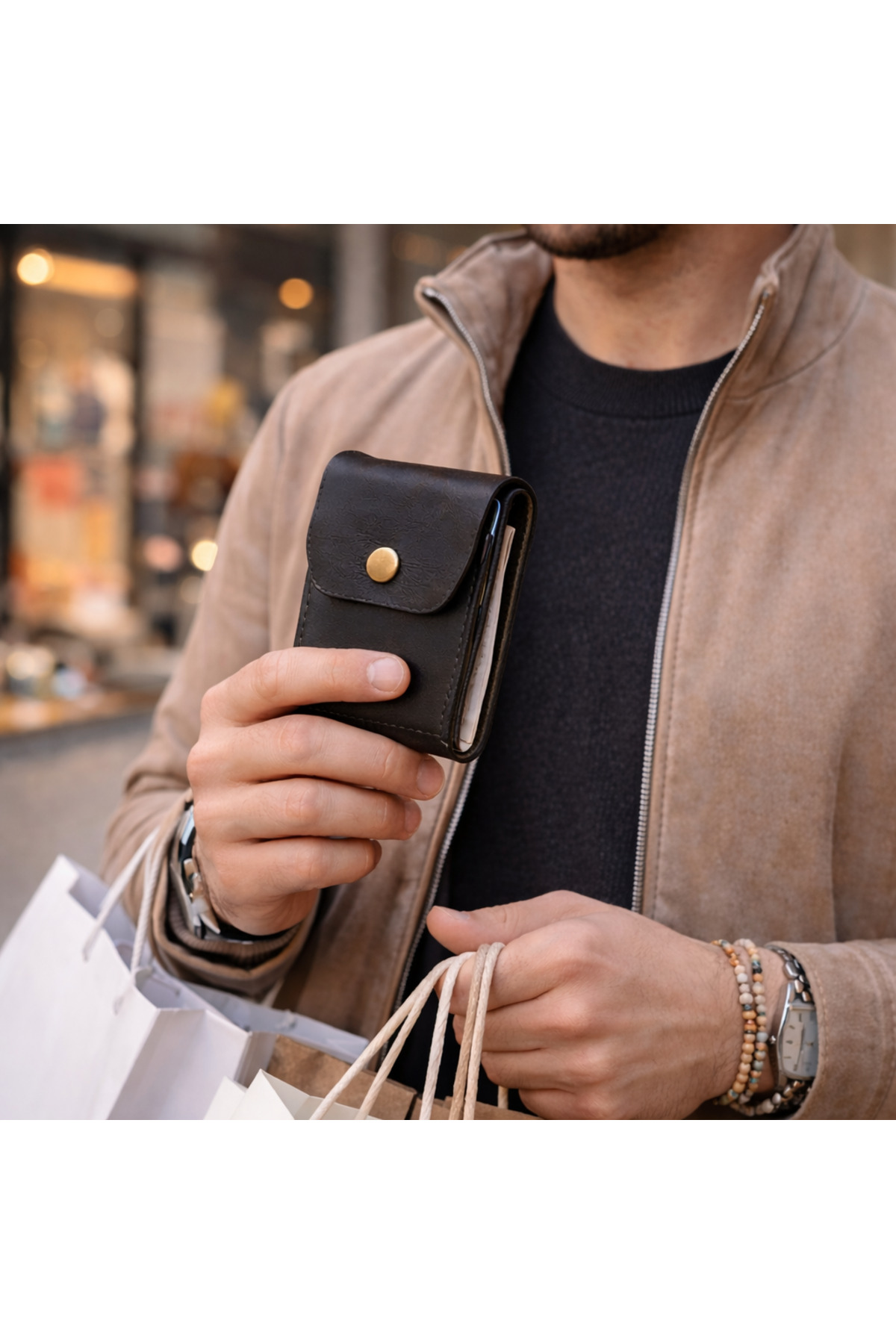 Bakani Leather  El Yapımı Hakiki Deri Erkek Cüzdan – Çıtçıtlı Minimal Tasarım Kartlık Para Bölmeli - Görsel 6
