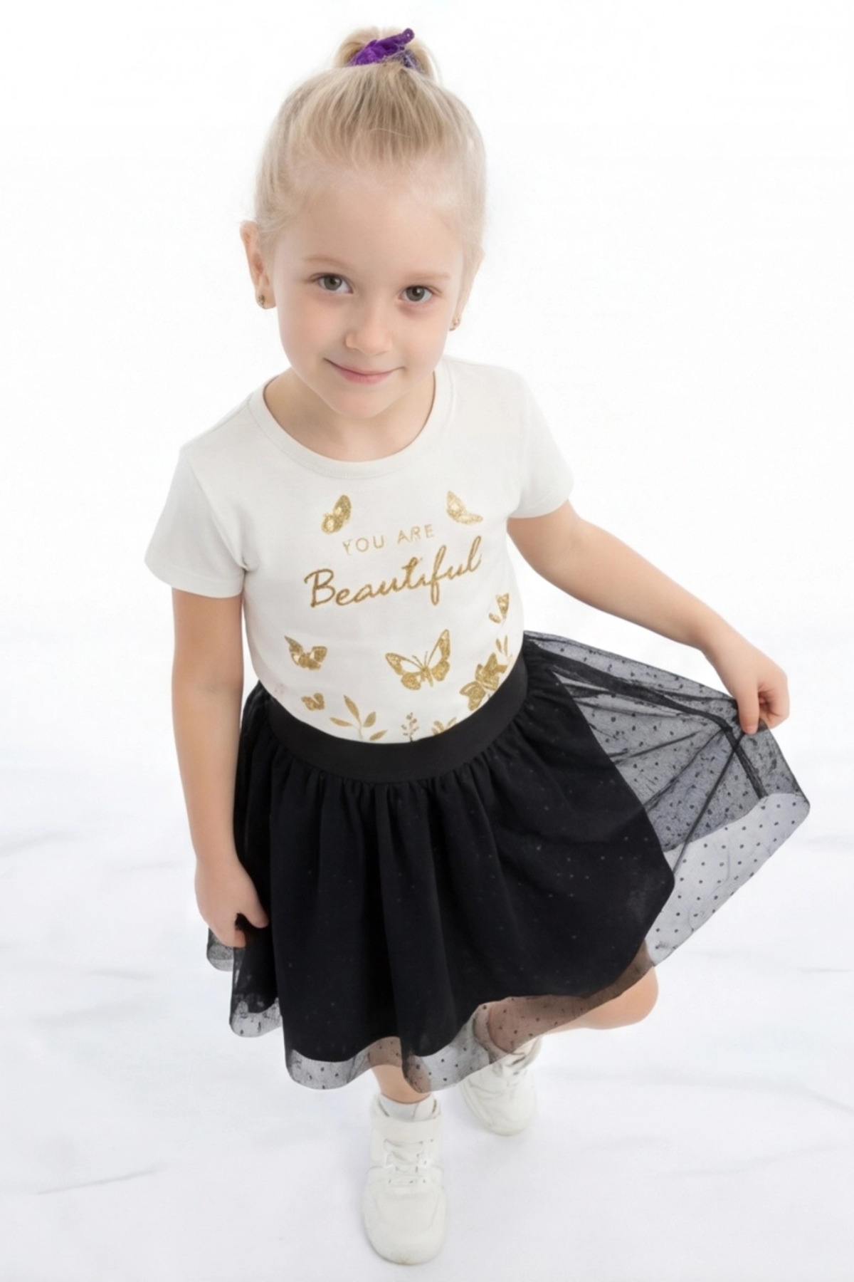 FESSHERA KİDS  Kız Çocuk Etek Beli Lastikli Pamuklu ve Astarlı Tül Etek - Görsel 5