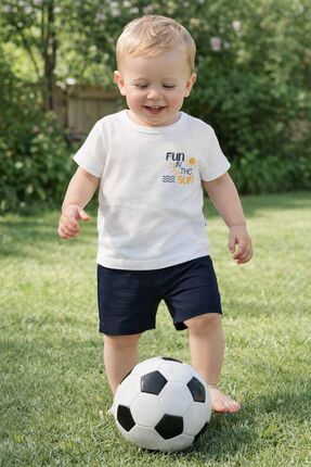 Tuembaby Erkek Bebek Lacivert Şortlu Yazlık TAKIM-%100 Pamuk Penye Set(Beden ...