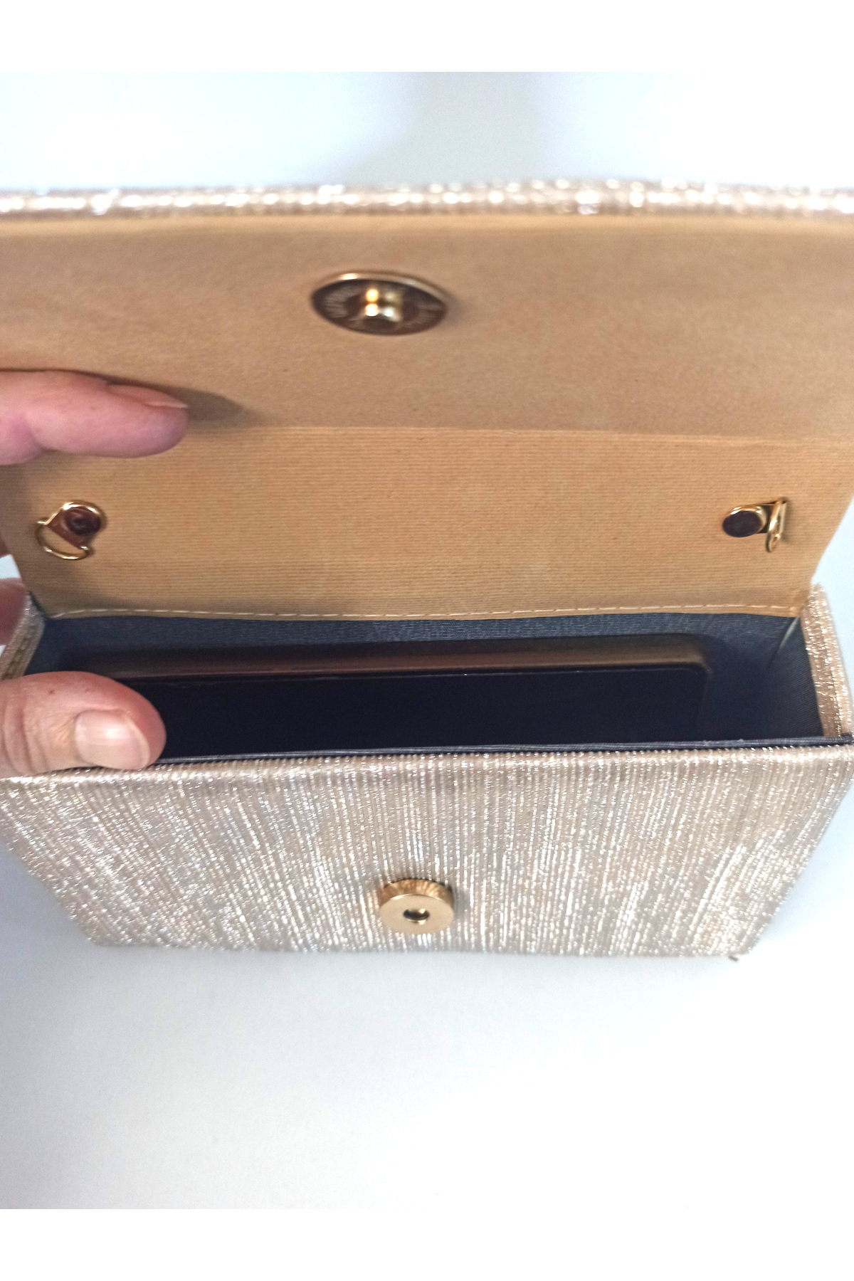 dizaynbag Kadın altın metal saplı abiye çanta görsel 5