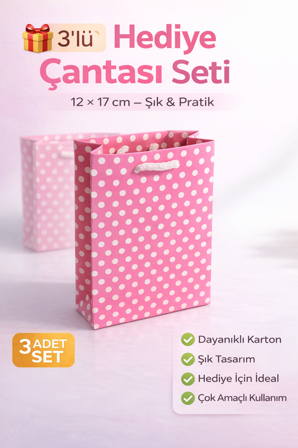 Owersea Hediye Çantası 12x17 cm Pembe Puantiyeli Karton Hediye Poşeti Doğum Günü Parti Hediyelik Çantası 3 fotoğrafı 5 (önizleme)
