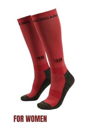 Rider Healthcare ProRide Gümüş İplikli+Havlu Uzun Çorap Kırmızı Siyah Women