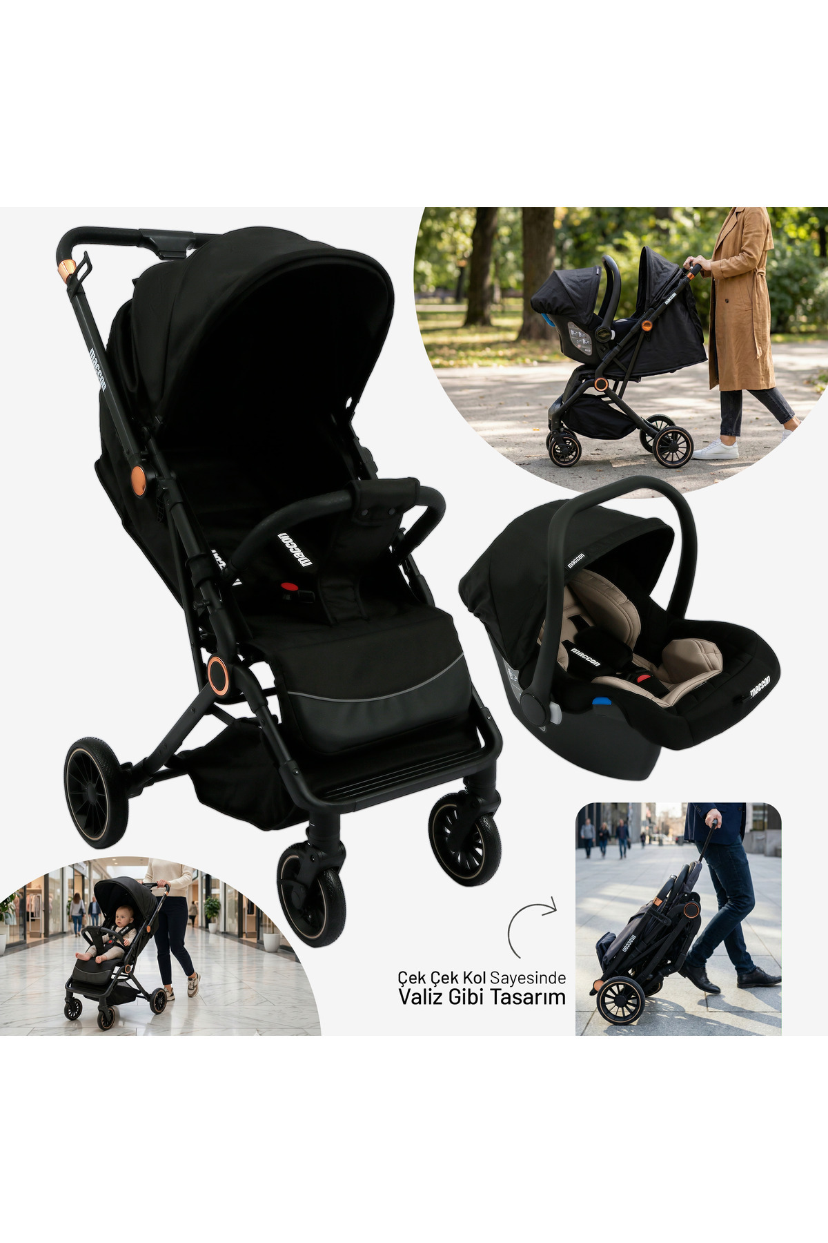 maccon Pratico Çift Yönlü Travel Sistem Kabin Boy Bebek Arabası