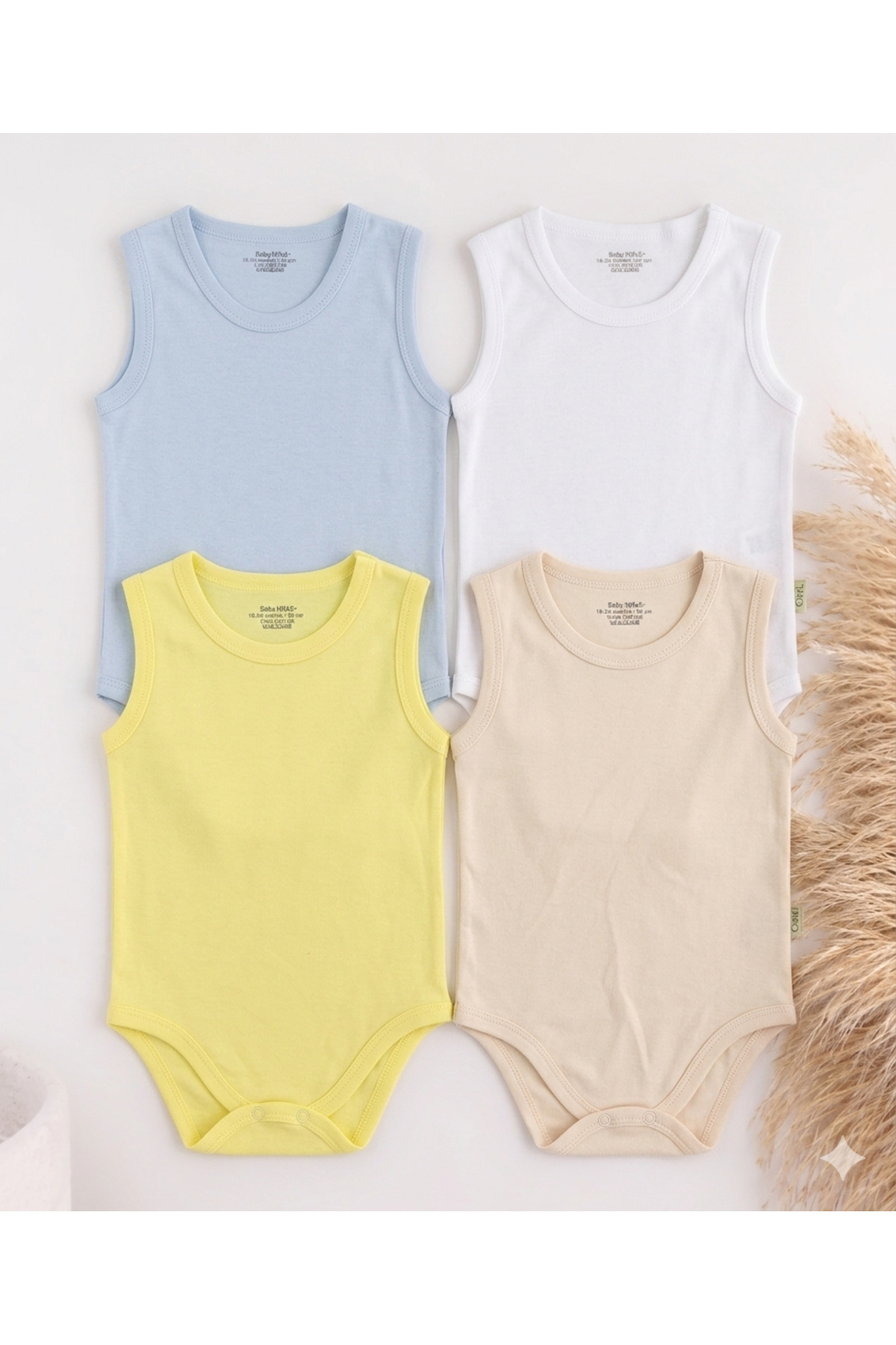 Baby Nife %100 pamuklu 4'lü çıtçıtlı bebek body zıbın/organik pamuklu bebek atlet/çıtçıtlı badi fotoğrafı 3 (önizleme)