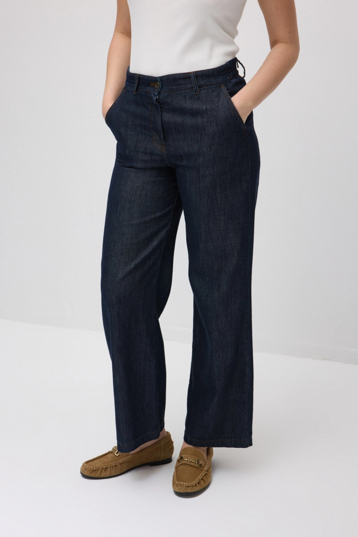 Gusto Bol Paça Tencel Denim Pantolon - Lacivert görsel 2