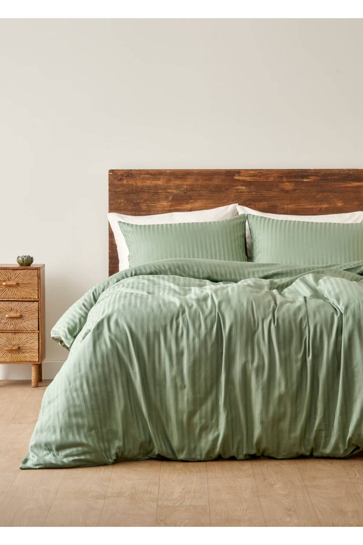 100% Cotton Satin Matsu Single Duvet Cover Set Green (160x220 cm)