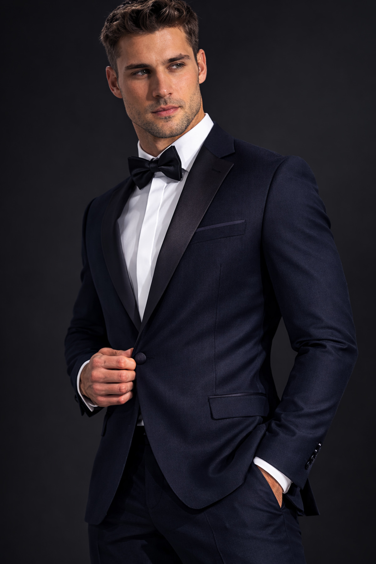 Erkek Slim Fit Damatlık Takım Elbise – Düğün İçin Özel Tasarım — سرمه‌ای 02-C2 — تصویر 3 از 5