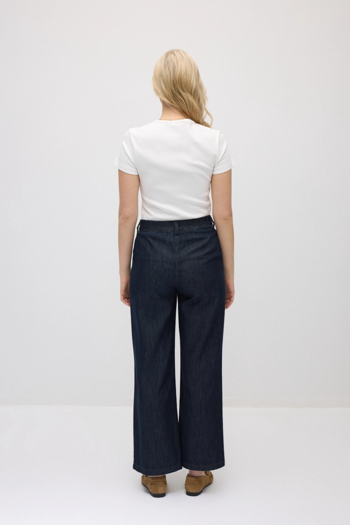 Gusto Bol Paça Tencel Denim Pantolon - Lacivert görsel 6