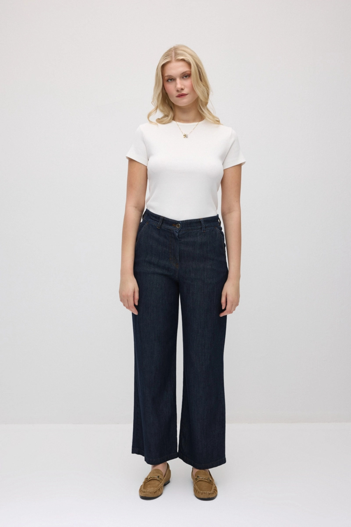 Gusto Bol Paça Tencel Denim Pantolon - Lacivert görsel 4