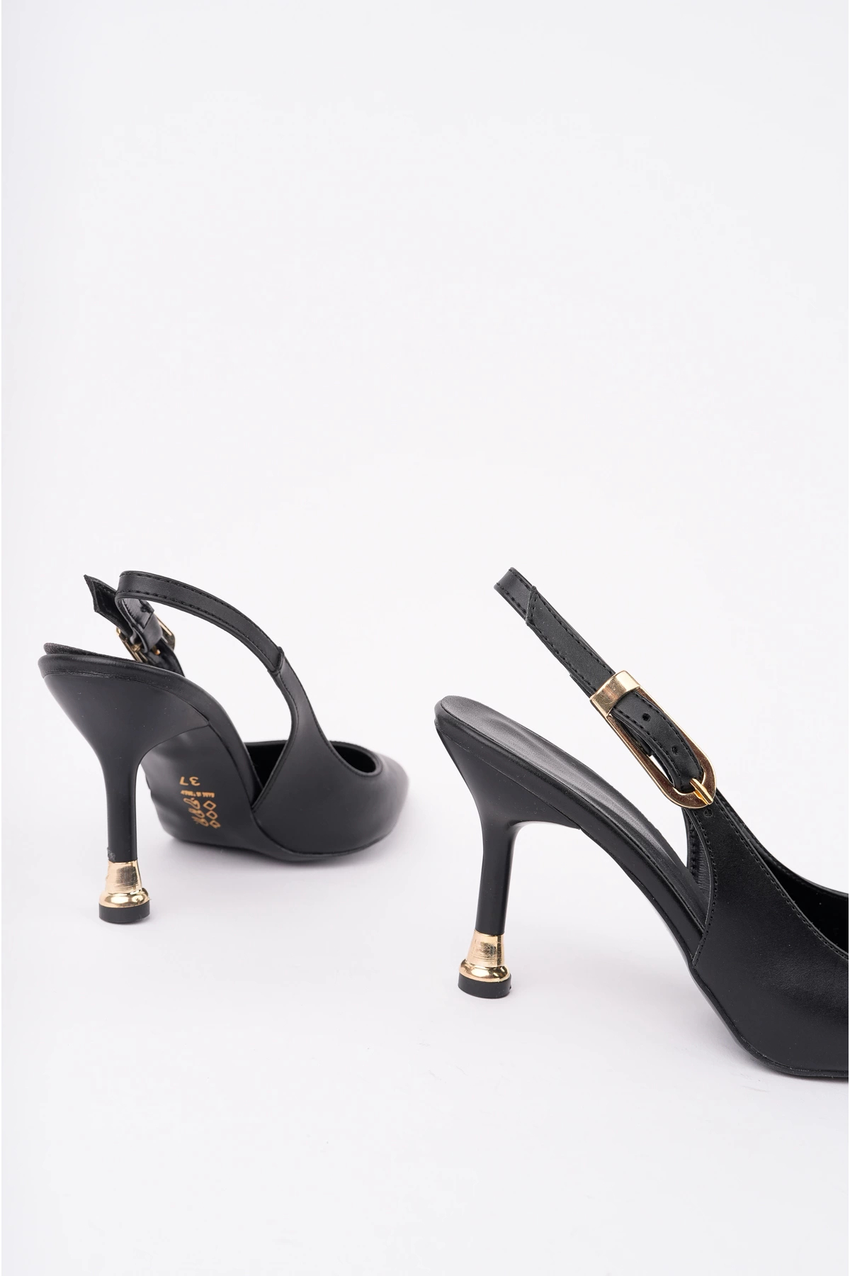 oless Kadın Siyah Deri Tokalı Sivri Şık Topuklu Stiletto Ayakkabı görsel 4