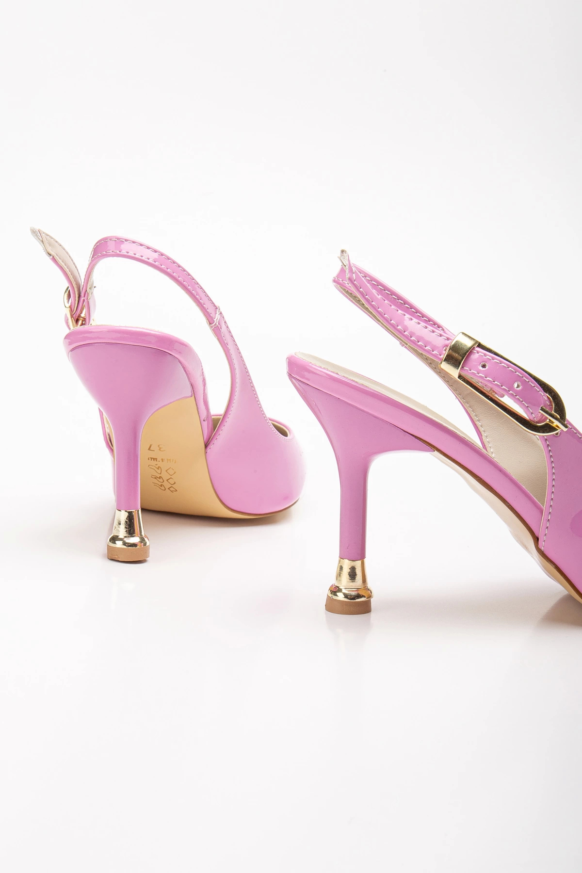 oless Kadın Pembe Tokalı Sivri Şık Topuklu Stiletto Ayakkabı görsel 4