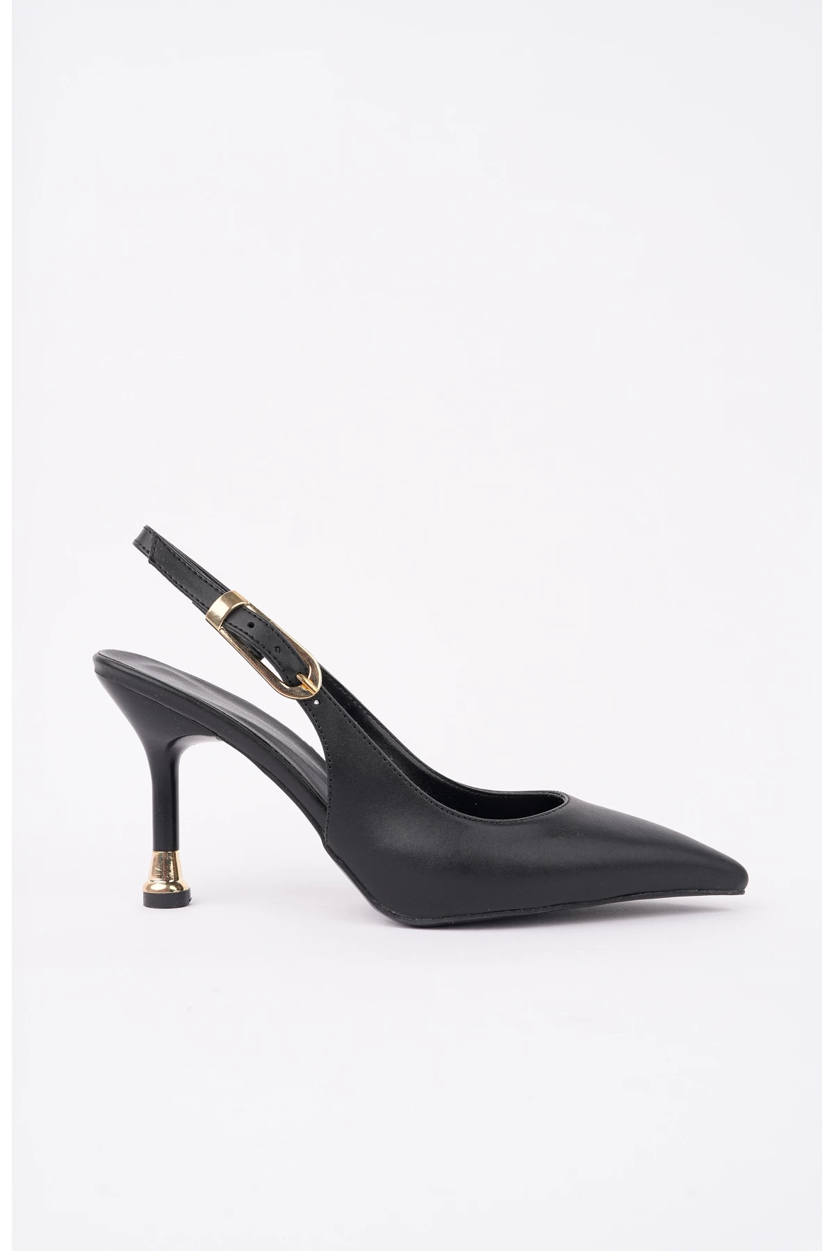oless Kadın Siyah Deri Tokalı Sivri Şık Topuklu Stiletto Ayakkabı görsel 3
