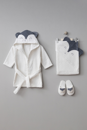 Bebitof Tilki Desenli Kutulu Bebek Bornoz Seti