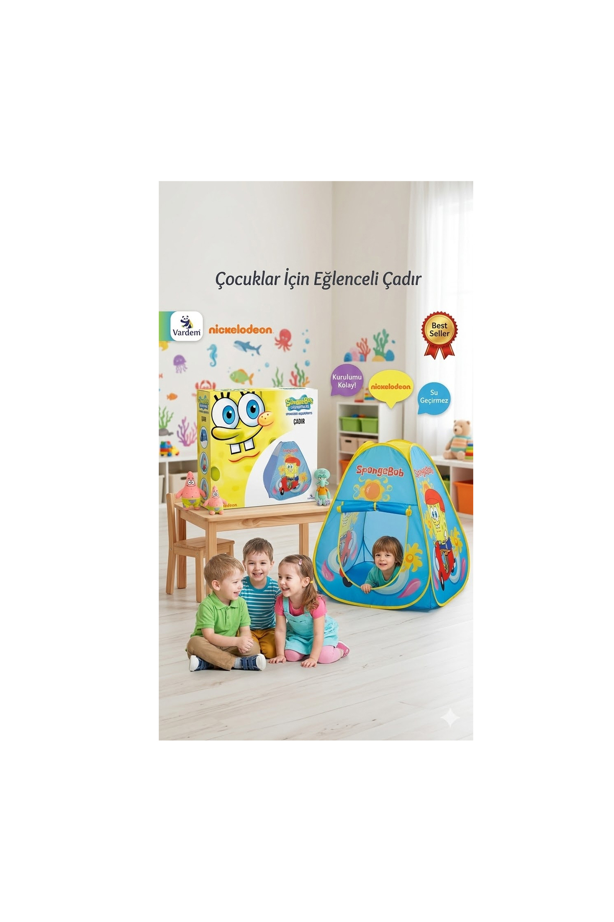 direkstoktan Sünger Bob Temalı Çocuk Oyun Çadırı - SpongeBob Kids Playhouse & Activity Tent fotoğrafı 5 (önizleme)