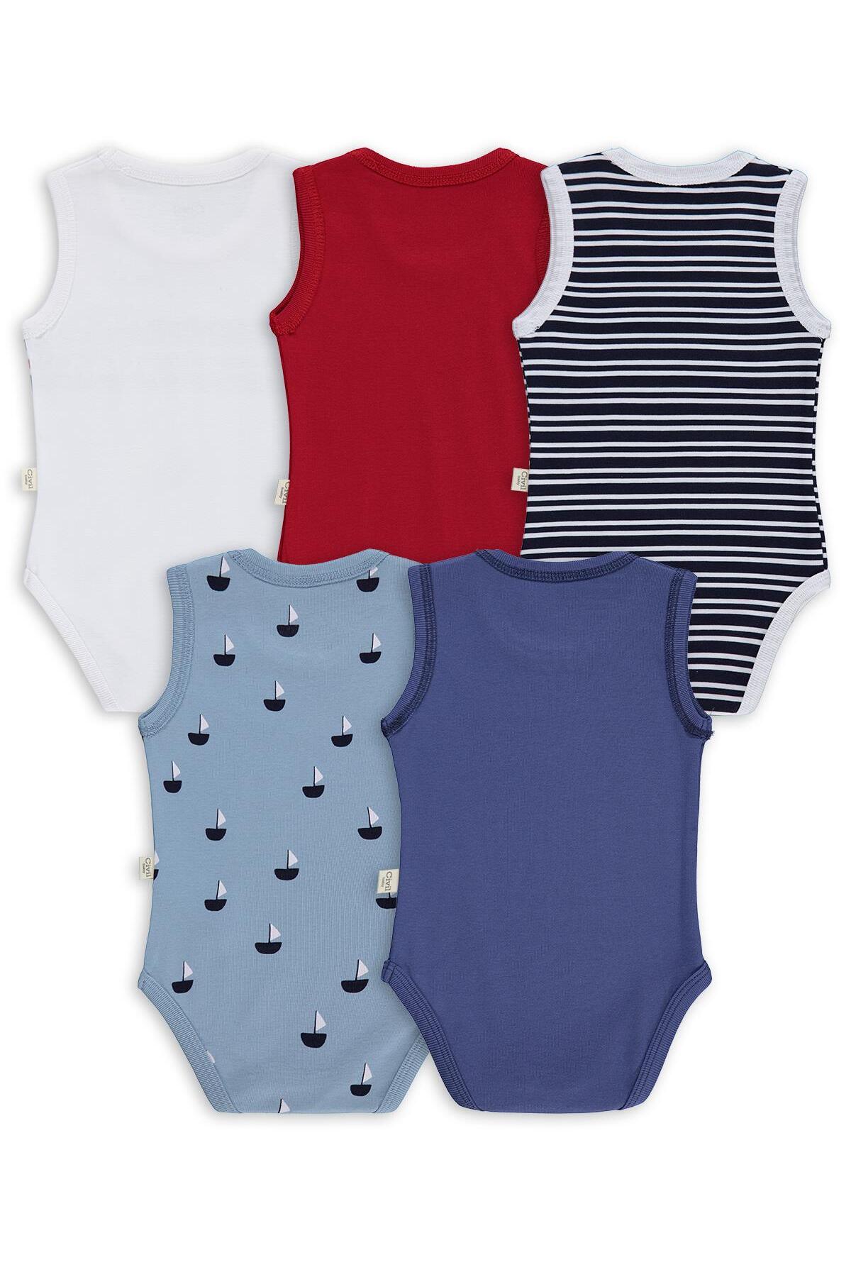 Civil Baby Yelken Empirmeli 5 Li 0-36 Ay Çıtçıtlı Badi - Mavi 12-18 Ay fotoğrafı 7 (önizleme)