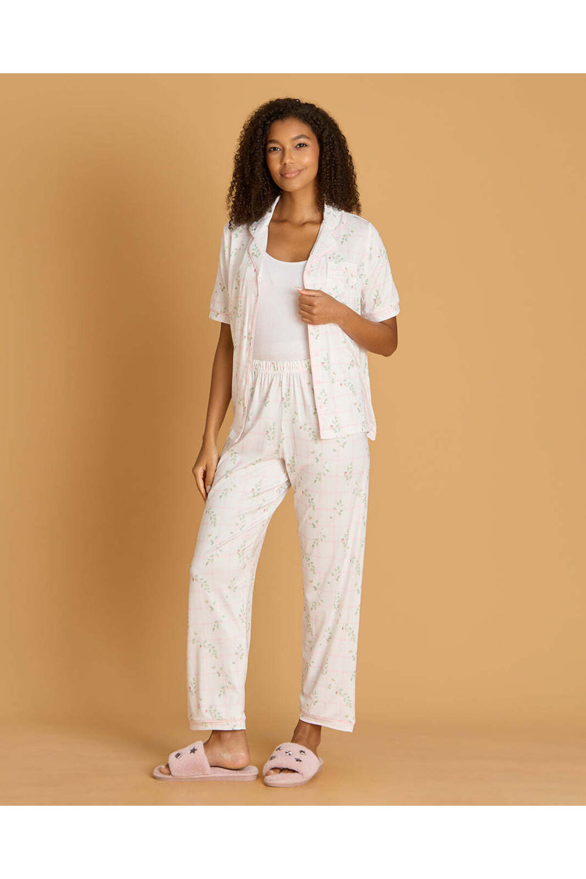 REDTAG Women Light Pink Allover Print Classic Short Sleeve Pajama Set
