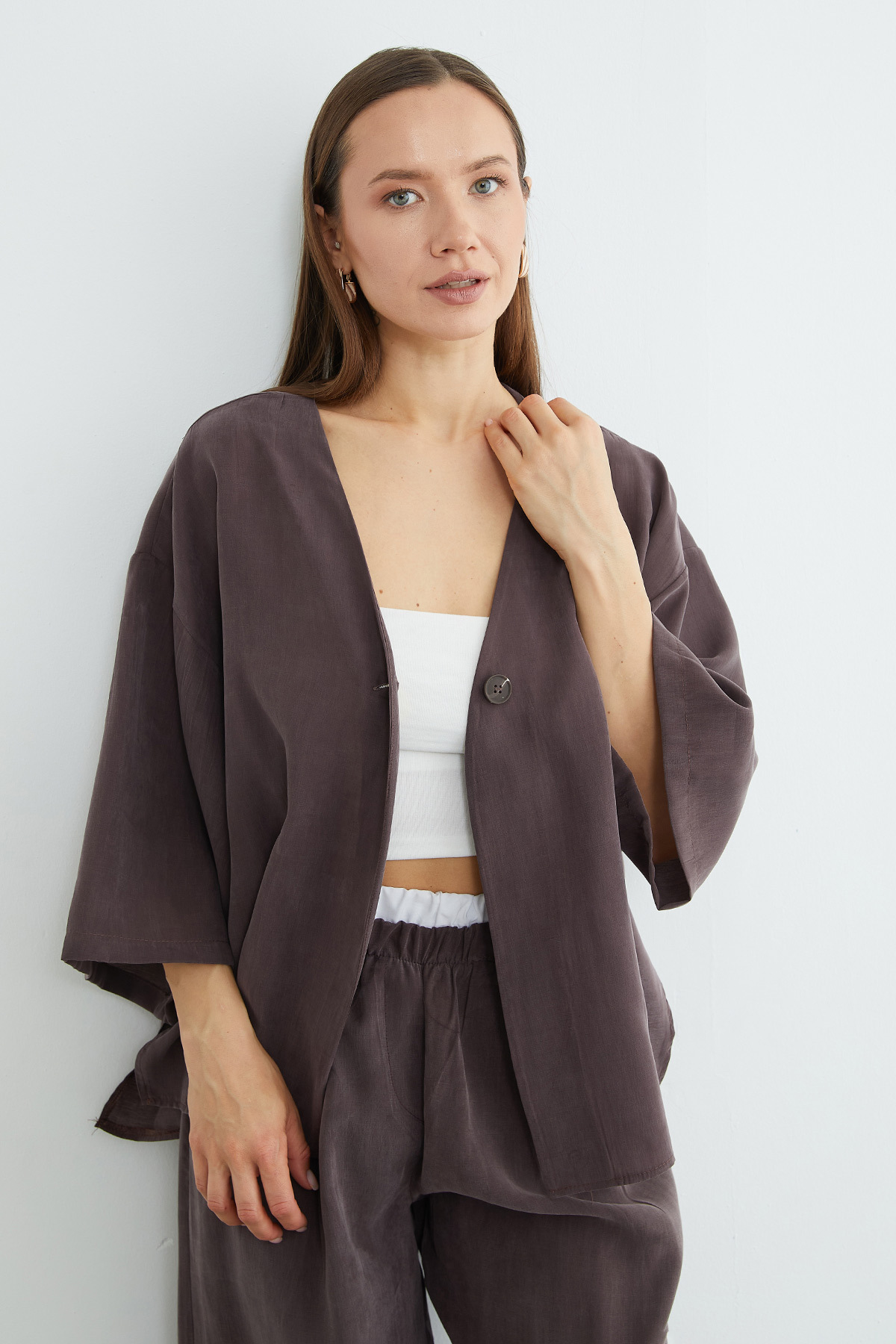 Fullamoda  Tek Düğmeli Tencel Kumaş Oversize Ceket - Görsel 6