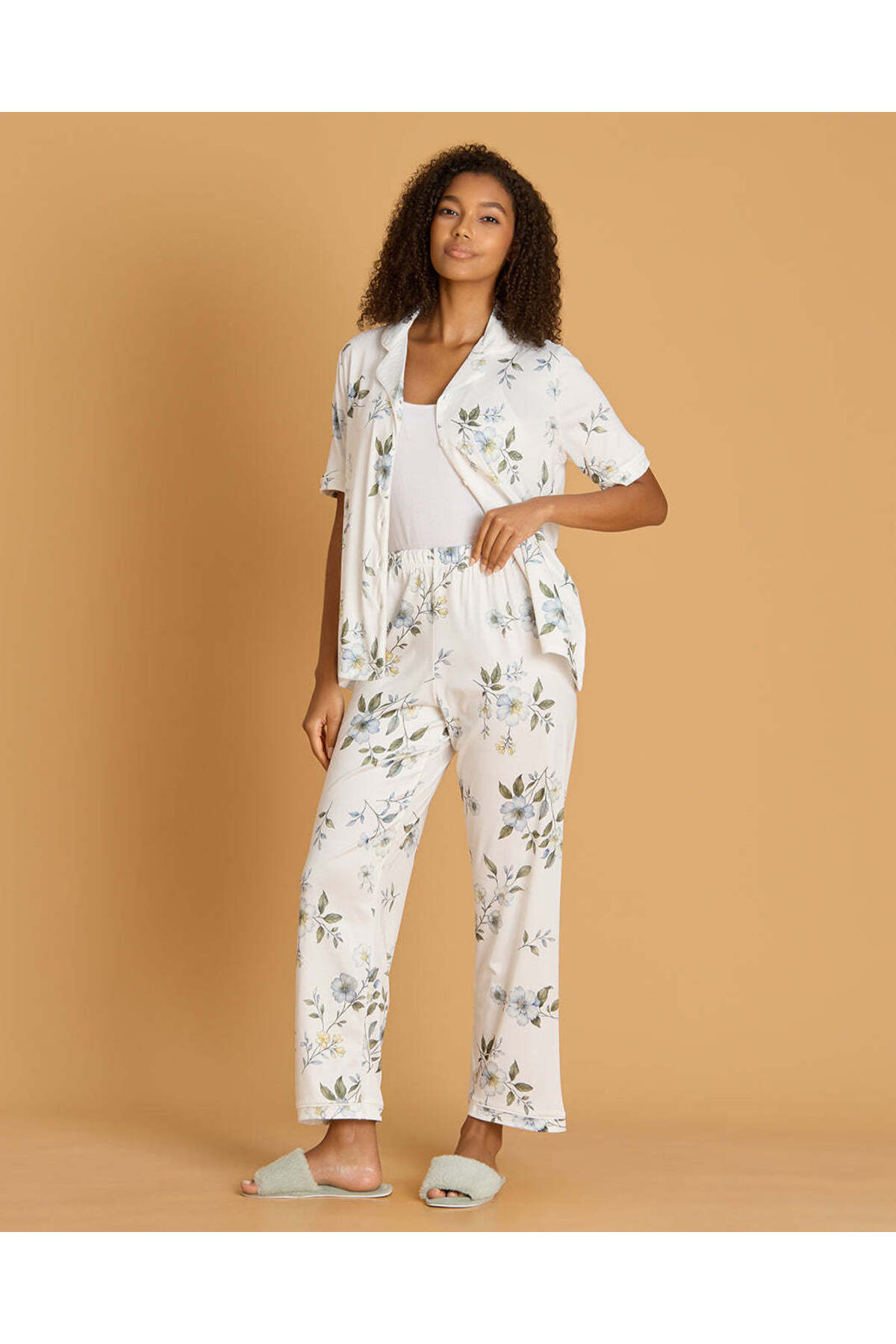 REDTAG Women White Floral Allover Print Classic Short Sleeve Pajama Set