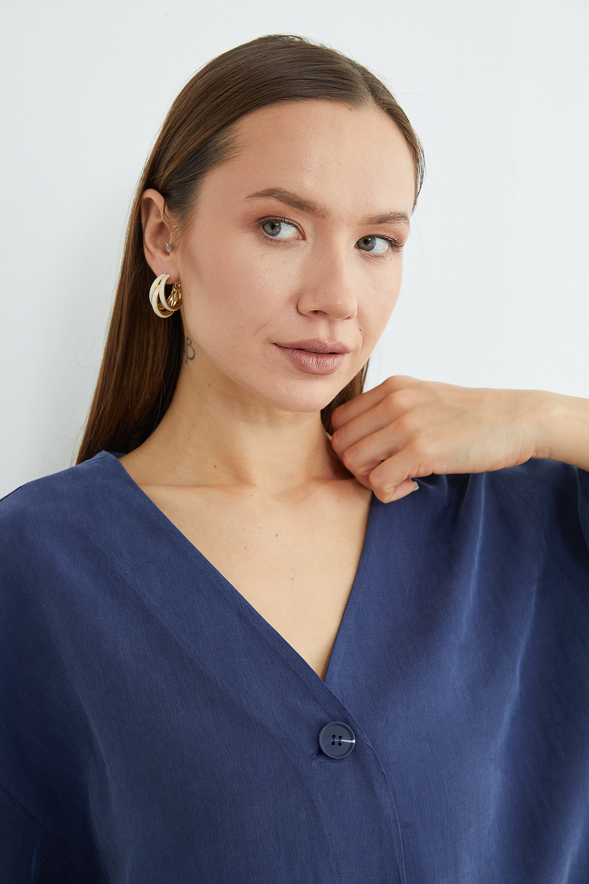 Fullamoda  Tek Düğmeli Tencel Kumaş Oversize Ceket - Görsel 5