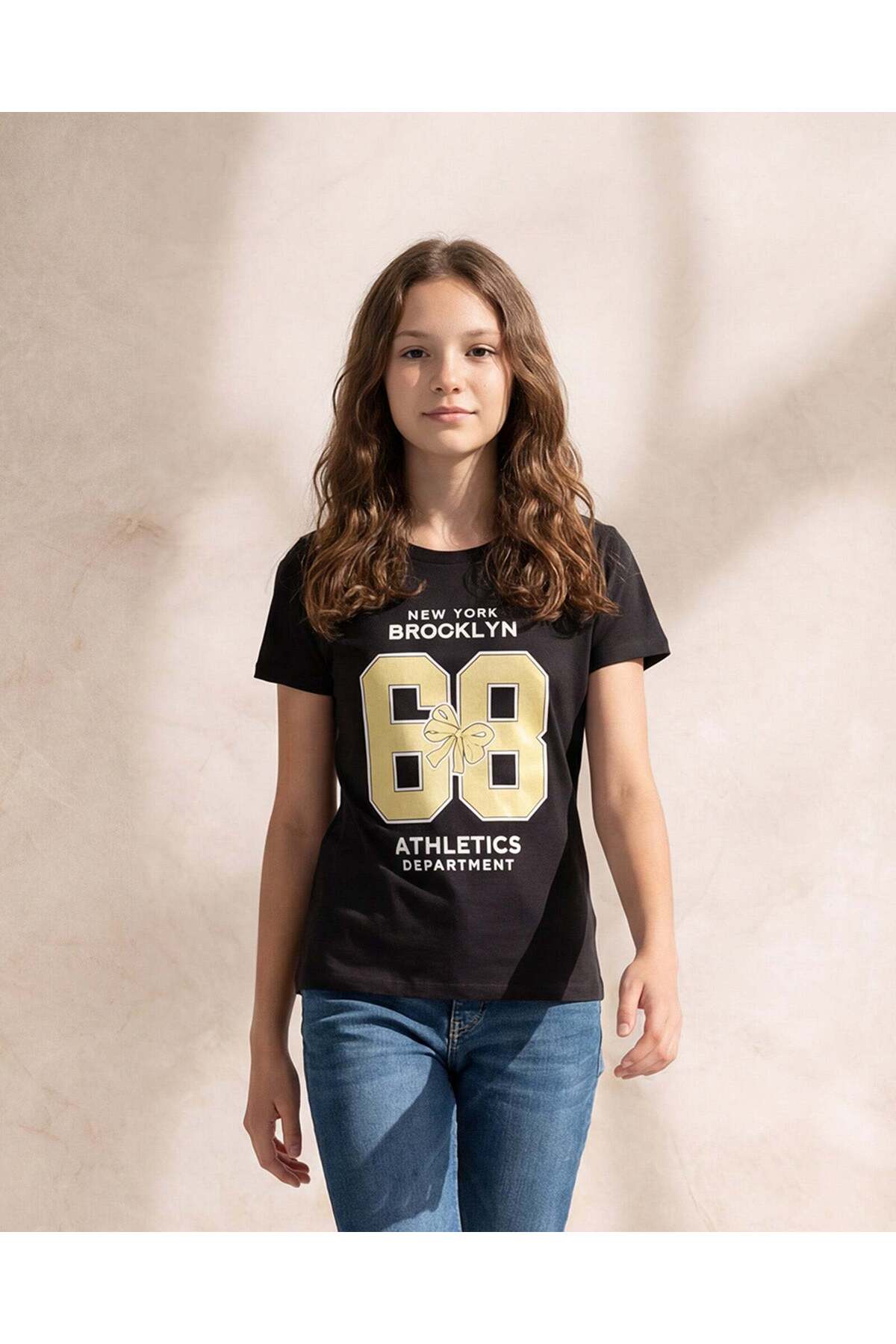 REDTAG Senior Girls Black Graphic T Shirt